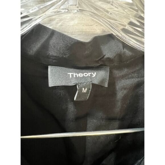 NEW Theory Womens Silk Tie Neck‎ Top Black Medium - Picture 3 of 3